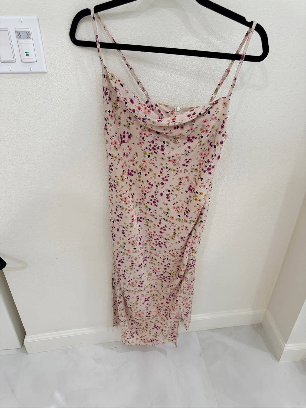 Floral Cowl Neck Slip Dress in Blush